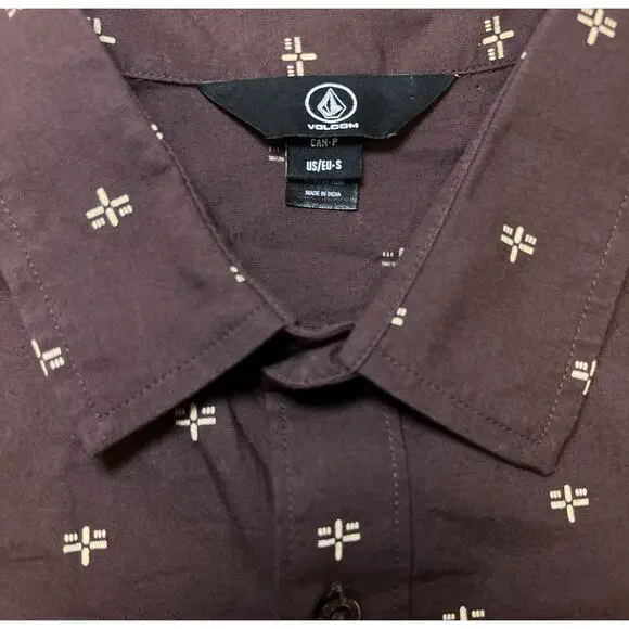 VOLCOM Warbler Short Sleeve Size‎ S Woven Button Up Shirt Brown NWT MSRP $60 - Picture 8 of 9